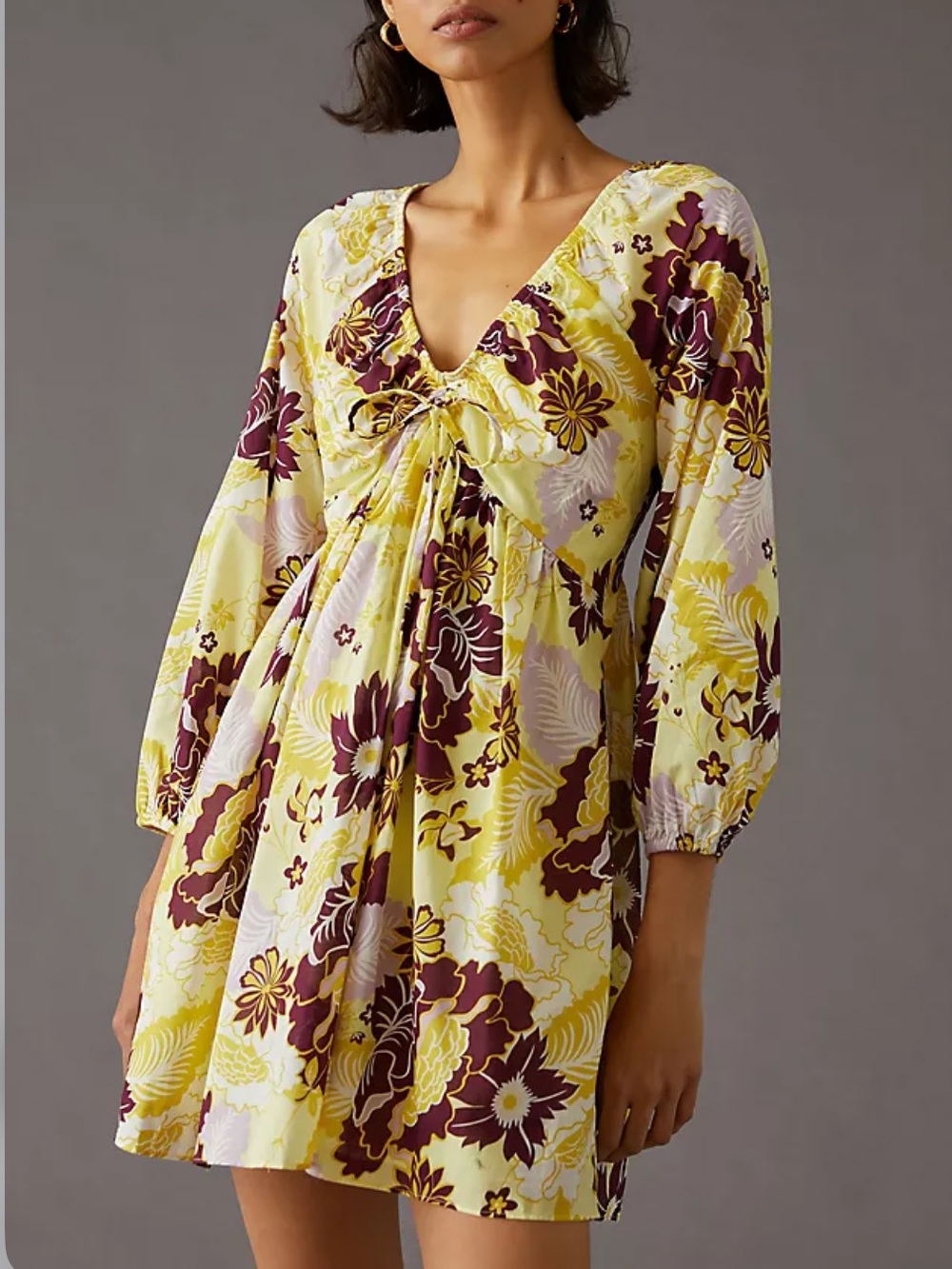 By Anthropologie Womens V-Neck Mini long sleeve Dress S